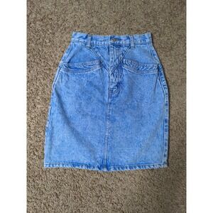 Vintage High Waisted Skirt Size 1 Nuovo Button Up 100% Cotton Denim Acid Wash